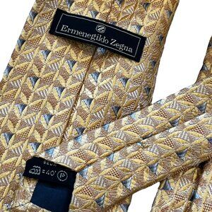 Ermenegildo Zegna Gold & Silver Patterned Silk Tie